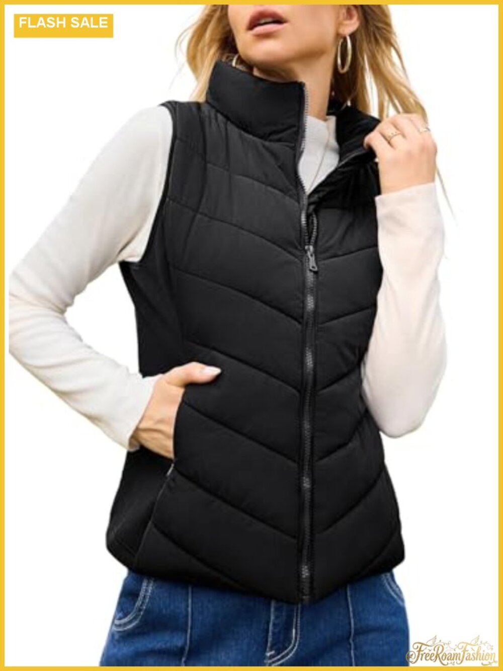 Women's Quilted Puffer Vest Lightweight Sleeveless Zip Outerwear